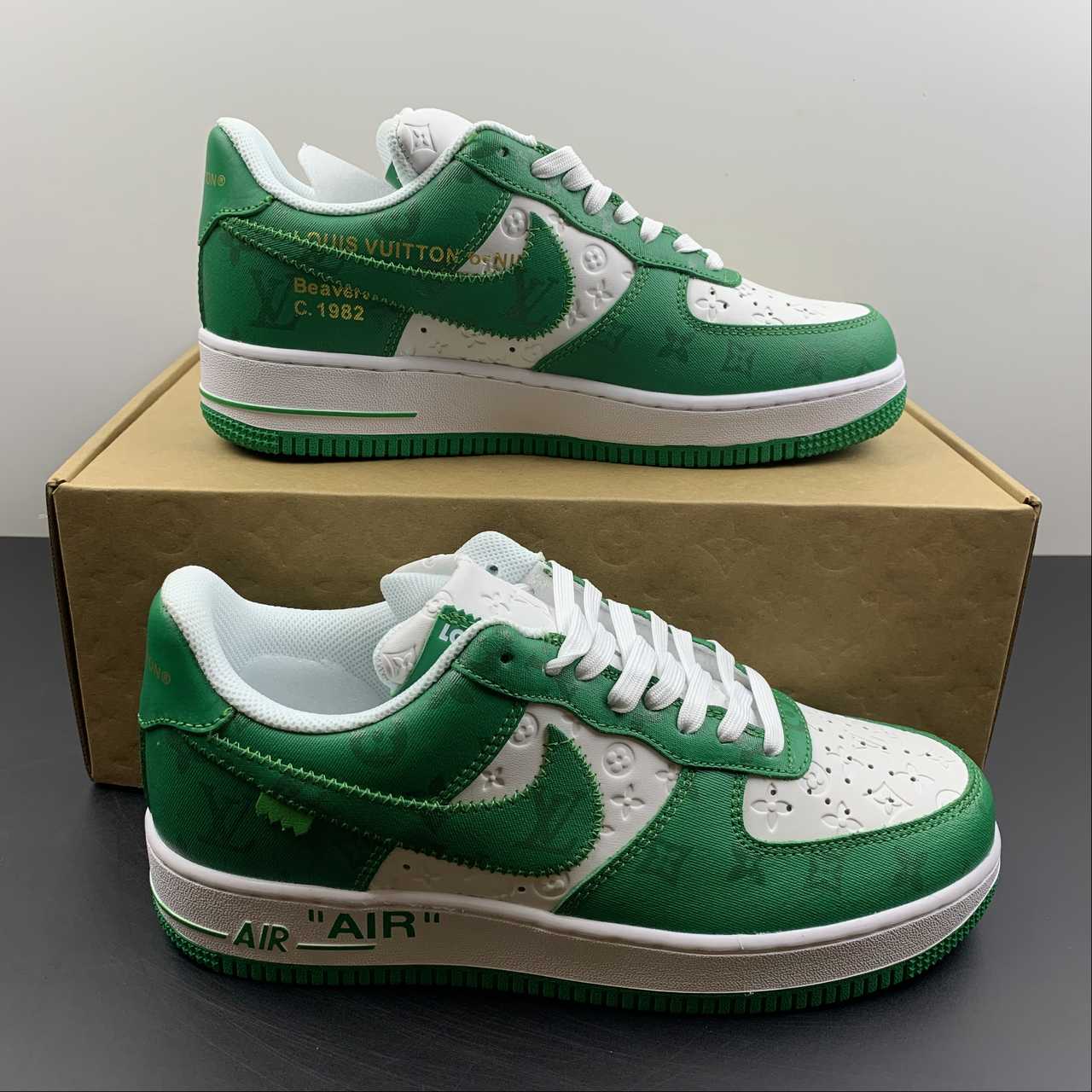 LOUIS VUITTON X AIR FORCE 1 VIRGIL ABLOH GREEN WHITE – Bjohn Sneakers